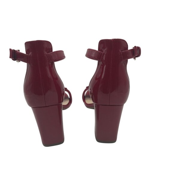 Guess Size 9.5 Womens Deep Red Patent Leather Block Square Toe Heel Sandals - Picture 8 of 10